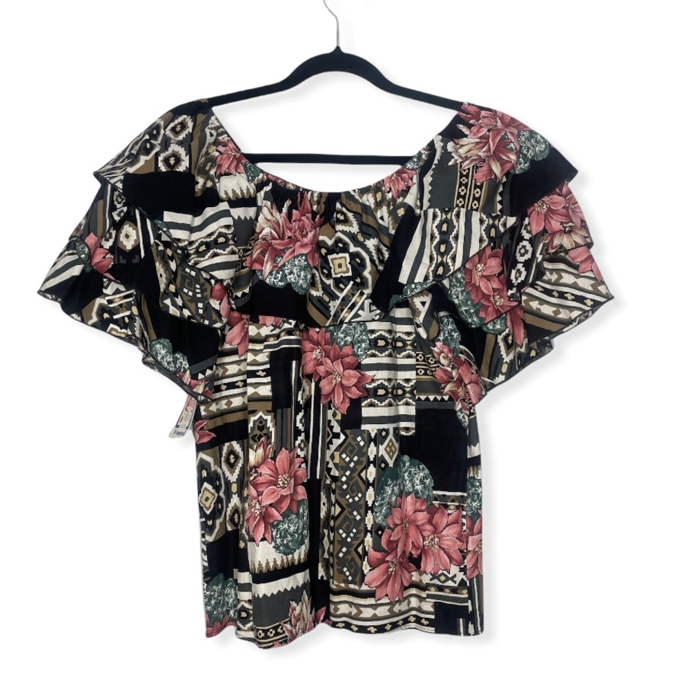 Back at the ranch printed off shoulder blouse
